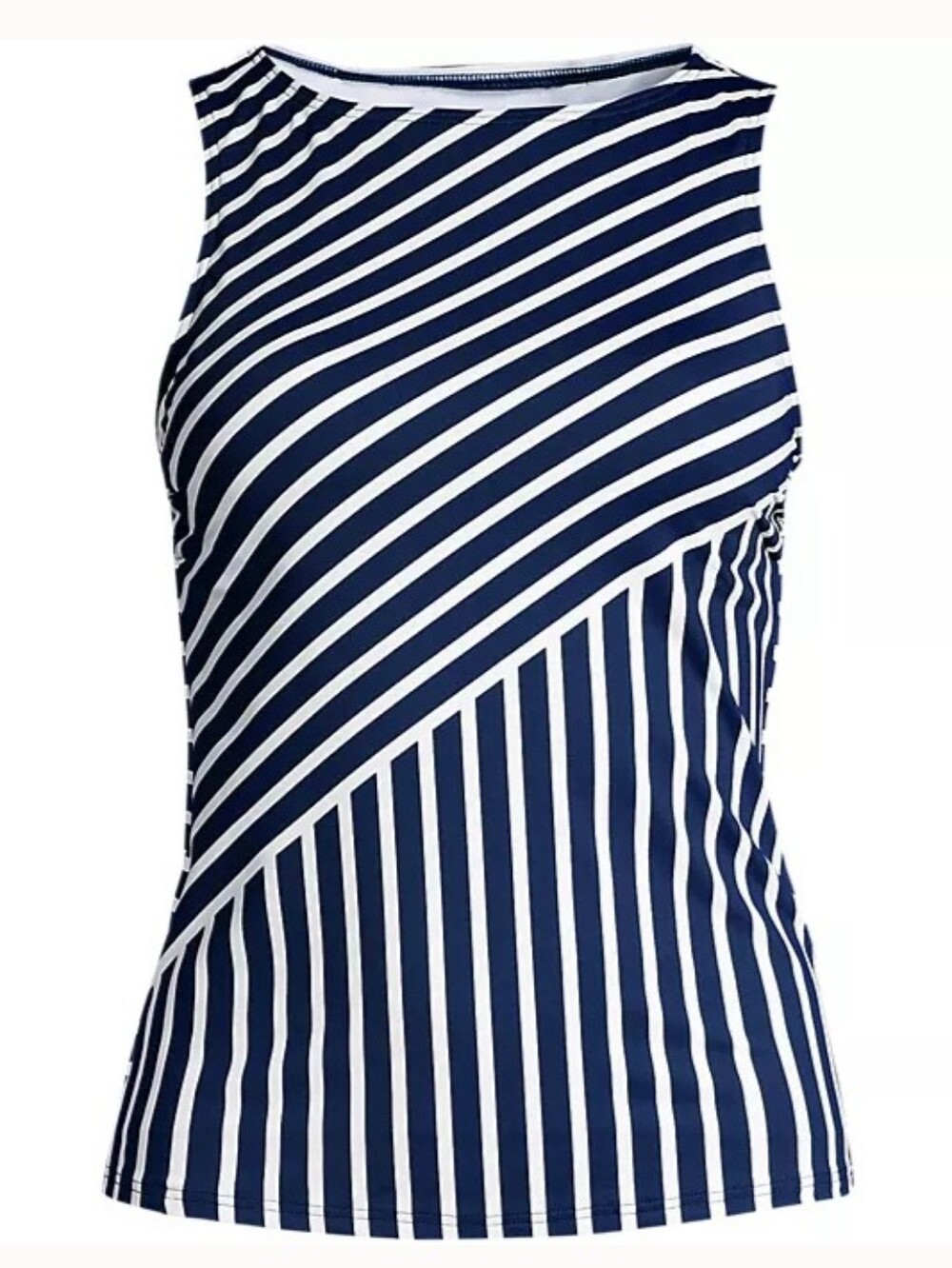 Lands End Plus Size 22W DDD Cup High Neck Tankini TOP Deep Sea Diagonal Stripe - Picture 3 of 12
